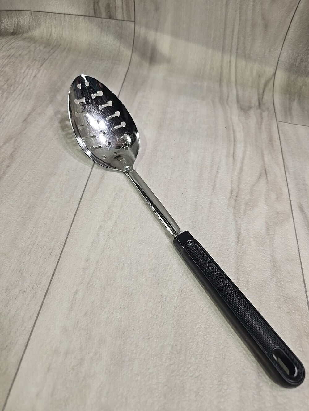 Vintage Ekco Forge Slotted Skimmer Spoon Stainless Steel 11.5 " Black Handle USA